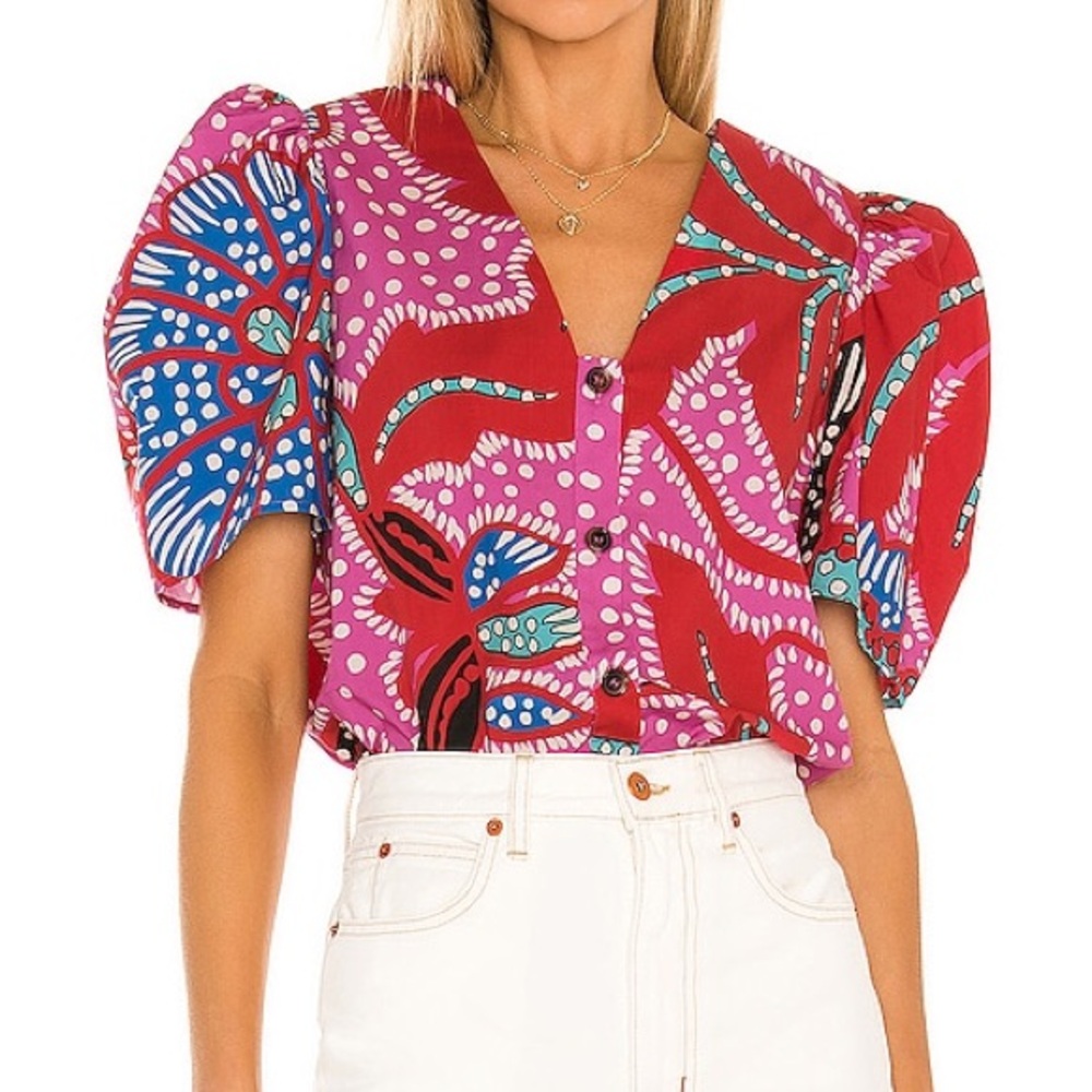 Rhode Nisha Top Red Psychedelic Flower XS NWT